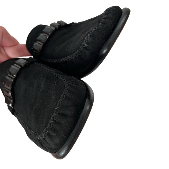 Stuart Weitzman Black Suede Genuine Leather Mules Loafers block heels 8.5 - Picture 6 of 10